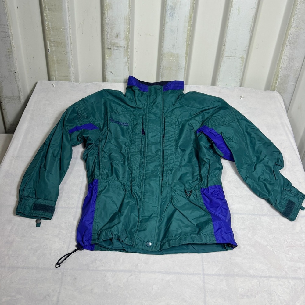 VTG Columbia Sportswear Womens Windbreaker Jacket Green Blue Full Zip Size S